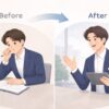 英会話スクール通学している社会人のビフォーアフターの変化を表したイメージ