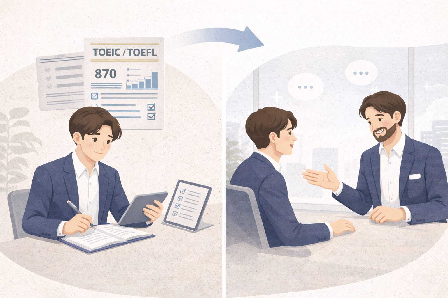 英会話レッスンを試験対策に活用しているイメージ