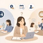 GABAとNOVAを比較しながら自分に合う英会話スクールを検討するイメージイラスト